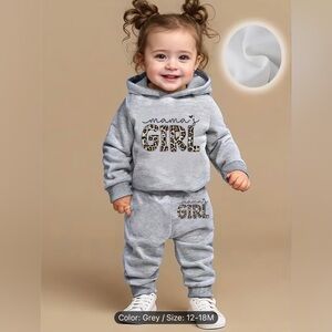 2 pc Gray 'Mama's Girl' Toddler Hoodie Sweatshirt and Sweatpants Set Sz 12-18 mo